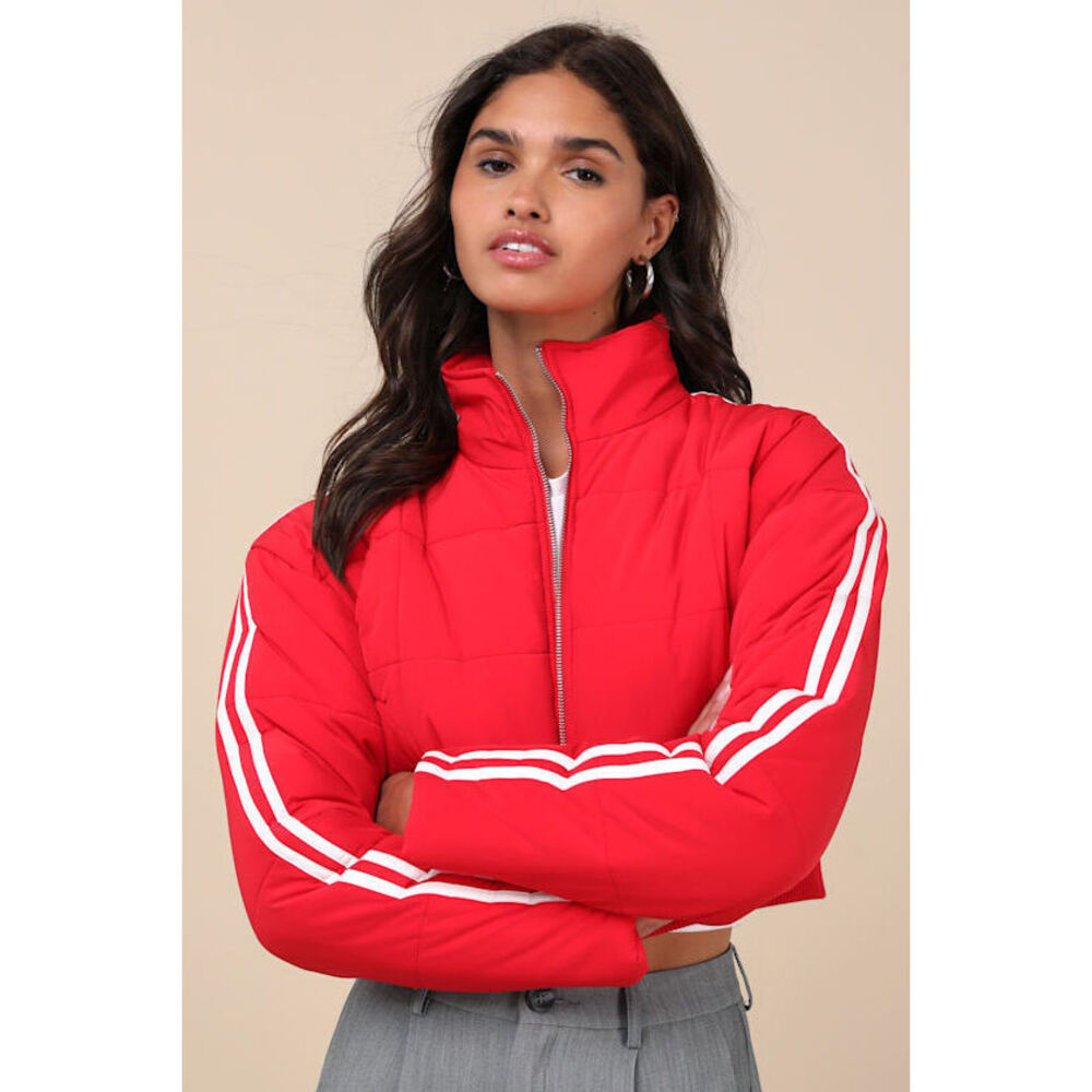Lulus Impressively Posh Red Nylon Quilted Cropped Puffer Jacket - Size XS